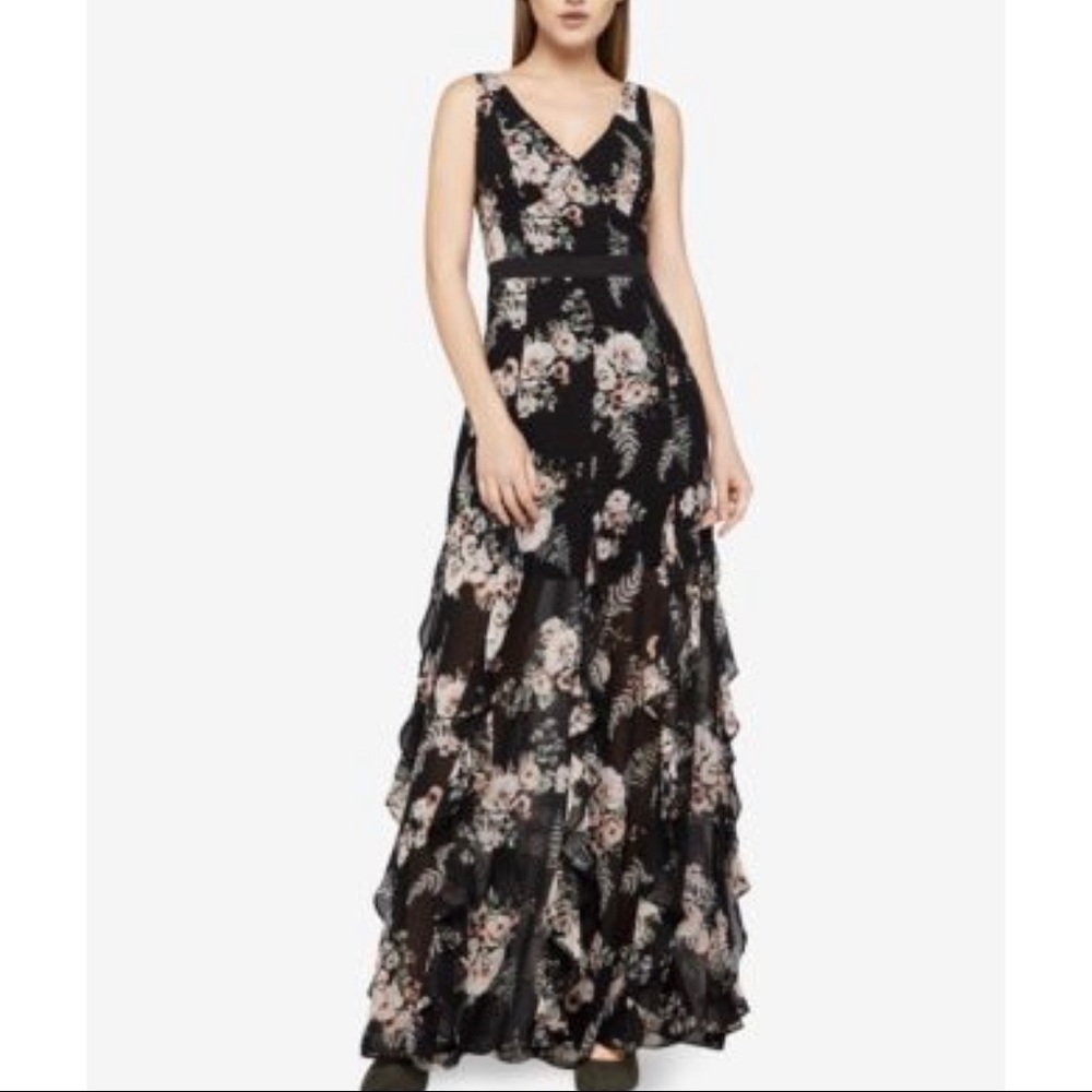 BCBGeneration Chiffon Ruffle Maxi Floral Dress Size 4